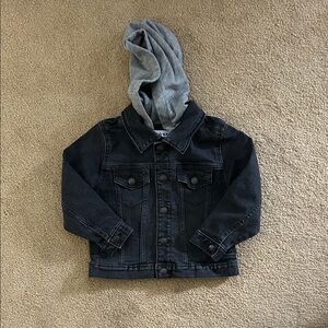 Old Navy Kids Black Denim Jacket with Gray Hood